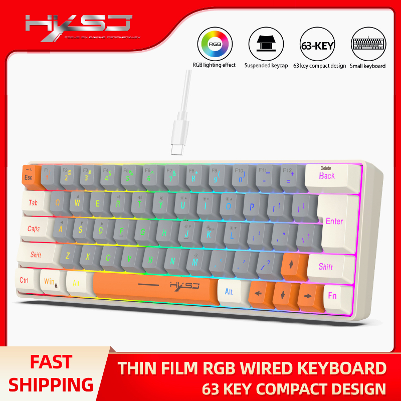 Keyboard RGB USB Wired 63 Keys - Pc Gaming Orange review and price